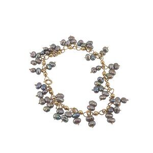 Gold Filled Chain Bracelet With Gray Freshwater Pearls Spring Clasp